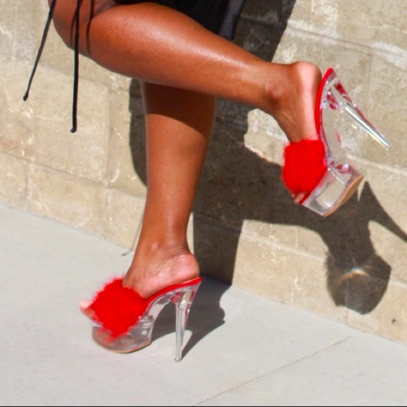 Red Fur Platform Heels - Picture 2 of 2
